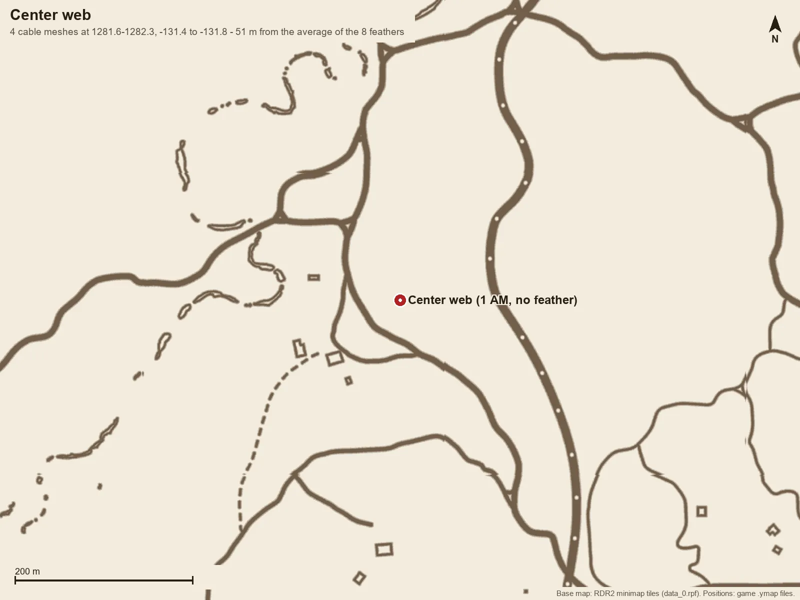 Minimap with a pin on the featherless center web.